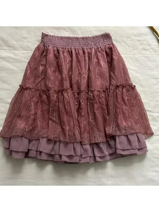 Axes Femme Pink lace skirt with corset lacing ribbon bow Size medium - Picture 4 of 7